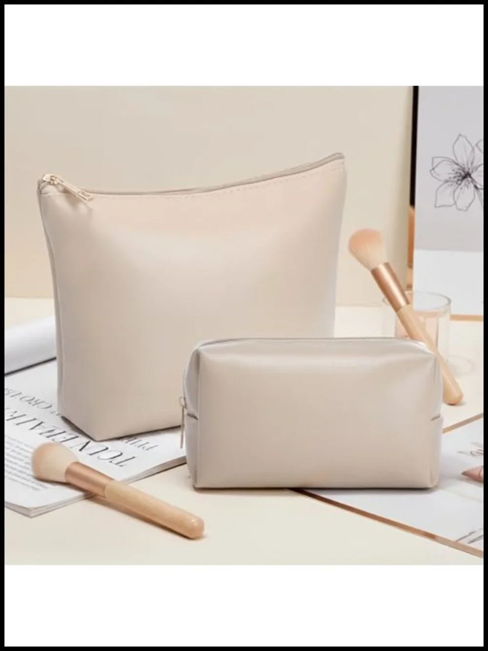 2 Pcs PU Leather Makeup Bag Set Waterproof Cosmetic Travel Toiletry Organizer